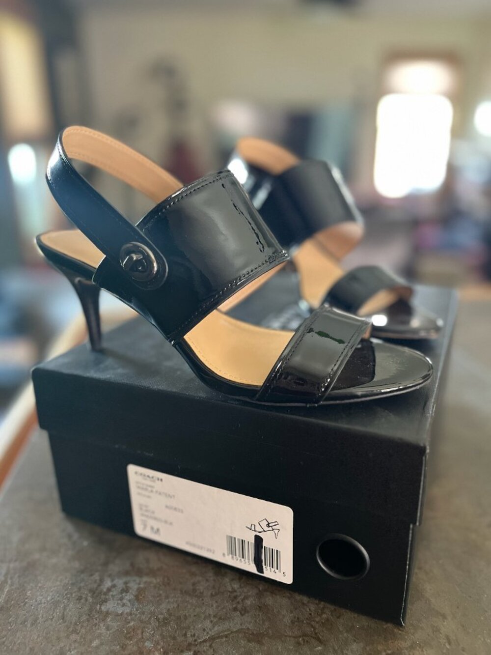 Coach Marla Black Patent Leather Heels Strappy Slingback Shoe Sandals